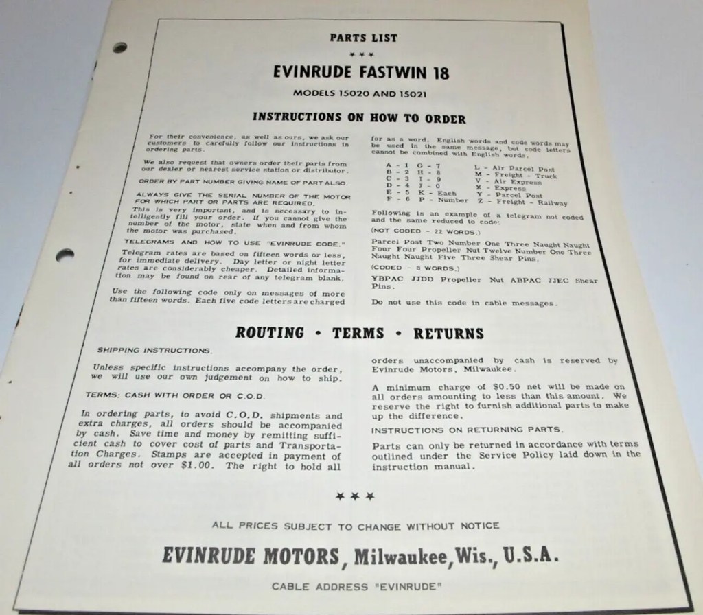Reproduction Evinrude Fastwin 18 HP 15020 15021 Parts Catalog REPRINT..