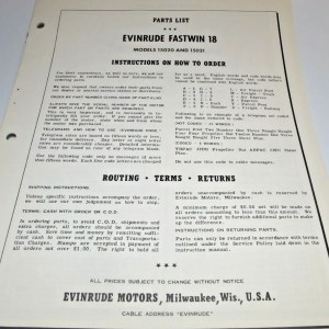 Reproduction Evinrude Fastwin 18 HP 15020 15021 Parts Catalog REPRINT..