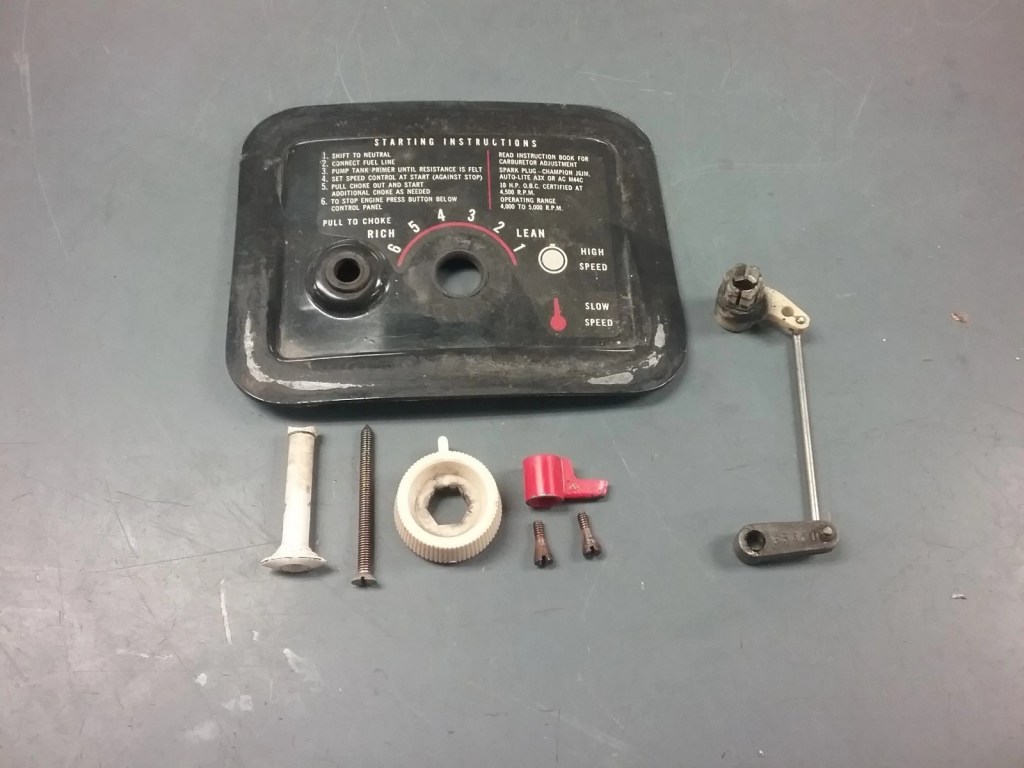 Carburetor knobs and faceplate for 10 HP Johnson outboard motor